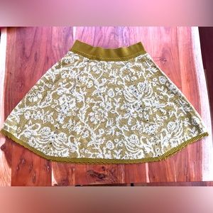 Anthro MOTH Mustard Knit Floral Riveted Scalloped Midi Skater A-line Skirt